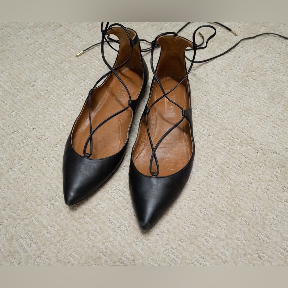 Aquazzura Black Leather Christy Flat size 36.5